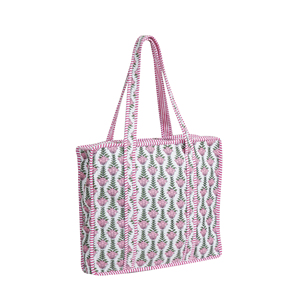 Bohemian Quilted Cotton Tote <b>Bag</b> Floral Printed Pattern Zipper Closure 18X16X5 Lightweight Eco-Friendly Handmade Autumn/Summer - Product Image 2