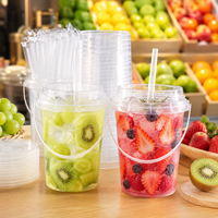 Transparante plastic emmertjes met handvatten en deksels, 16oz, 24oz, 32oz, voor verpakkingen van melkthee, fruitthee en sap.