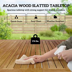 Set da Pranzo per Esterni in Legno di Acacia per 4 Persone, Tavolo Rettangolare da 150 cm e Sedie Impilabili - per Uso in Veranda - Product Image 4
