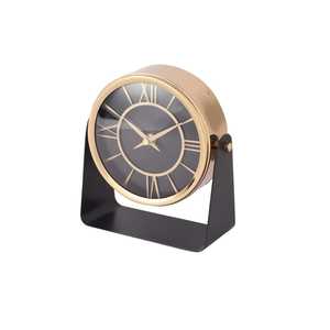 Reloj de Escritorio de Lujo en Latón Dorado con Marco Negro, Reloj de Mesa con Esfera de Números Romanos, Reloj de Cuarzo Silencioso Redondo para Decoración de Mesa - Product Image 1
