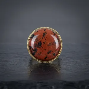 Marghony jasper Round Natural Stone Pendant <b>Necklace</b> Gold Plated Copper Alloy Bezel Setting Unisex Everyday Wearing - Product Image 4