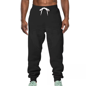 Pantalon de survêtement en coton noir pour homme, taille élastique avec cordon de serrage, décontracté, poches latérales, respirant, idéal pour l'automne, qualité supérieure 100% - Product Image 1
