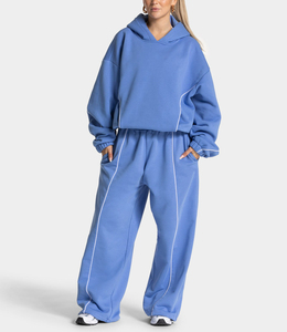 Custom Women’s Azure Oversized Contrast Piping Hoodie Casual Pullover Fleece Hooded Soft & Breathable 100% Cotton Sweatshirt - Product Image 3