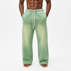 Nouvelle collection Hiver 2026 – Ensemble de survêtements amples et décontractés pour homme, coupe ample, jambe large, effet délavé soleil, molleton vintage, vert lime - Product Image 3