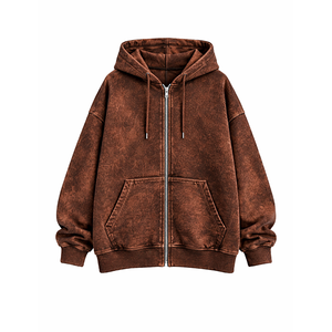 Nouveau design, coupe classique, sweat à capuche zippé épais 430g, 100% coton, marron délavé à l'acide, polaire, séchage rapide, anti-plis, unisexe, streetwear - Product Image 6