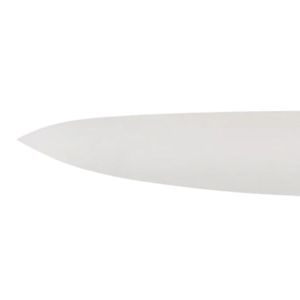 Couteaux de cuisine professionnels à manche marron avec lame pointue argentée, protège-doigts et poignée incurvée pour la découpe des légumes et la préparation des aliments - Product Image 4