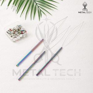 Rainbow Hair Extension Loop <b>Needle</b> Wire <b>Threader</b> Pulling Hook for Micro Ring Link Silicone Beads I-Tip Feather Installation Tool - Product Image 3