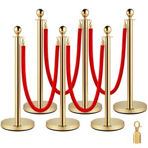 Set di 6 Pali Retrattili in Acciaio Inox Dorato da 38 Pollici con Corda Rossa per Uso Interno ed Esterno, Ideali per Teatro e Arredamento - Product Image 1
