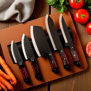 Juego de cuchillos de chef forjados a mano, acero J2, mango de madera Pakka con bolsa de cuero enrollable - Product Image 6