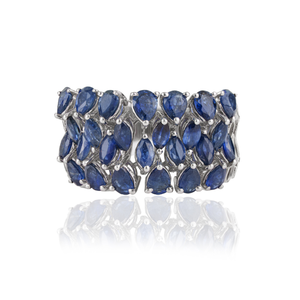 Natural Blue Sapphire Classic Wide <b>Band</b> Multi Row 925 <b>Sterling</b> <b>Silver</b> Unisex Handmade Birthstone <b>Wedding</b> Ring Fine Jewelry - Product Image 3