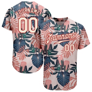 Venta al por Mayor del Jersey de Béisbol Auténtico OMMIZ INDUSTRY, Diseño Personalizado en 3D con Hojas de Palma y Flores Hawaianas en Rojo, el Más Vendido - Product Image 1