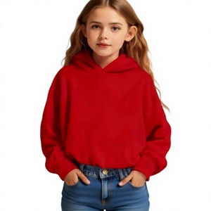 <b>Girls</b> <b>Red</b> Hooded Fleece Sweatshirt Pullover Long Sleeve Solid Color Knitted Polyester/Cotton Blend Eco-Friendly Winter Wear - Product Image 3