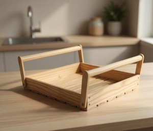 Rustic Pine Wood <b>Rectangular</b> <b>Basket</b> Sturdy Handles Standing Type Easy Carrying Handmade Kitchen <b>Storage</b> Decorative Household - Product Image 2