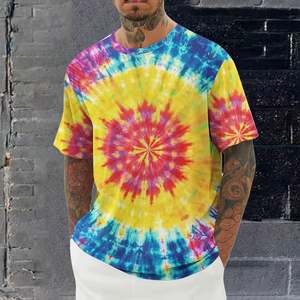 T-shirts pour hommes à imprimé graphique tie-dye, col rond, 180 GSM, 100% coton, tee-shirt surdimensionné à épaules tombantes, mode décontractée d'été, streetwear - Product Image 1