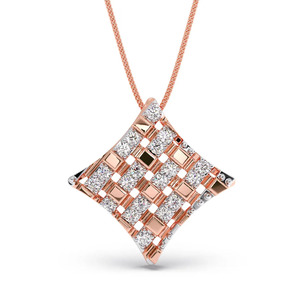 Collar con Colgante de Cadena de Oro Rosa con Diseño Geométrico de Rejilla a Cuadros y Diamantes - Product Image 2