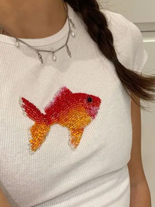 Womens Premium Sleeveless for Shirt Artistic Bead Embroidery Applique Rib Knit High Quality Lightweight <b>Skin</b>-Friendly - Product Image 6