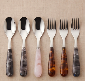 Ensemble de couverts à dessert en résine marbrée multicolores, acier inoxydable avec manche en résine multicolores, couverts faits à la main pour la cuisine et les cafés - Product Image 1