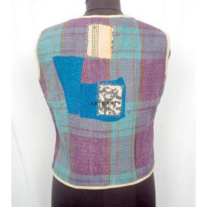 Handmade Eco-Friendly 100% Pure Cotton Reversible Breathable Quick Dry Knitted Vintage V-neck Button Short Outerwear Vest <b>Jacket</b> - Product Image 4