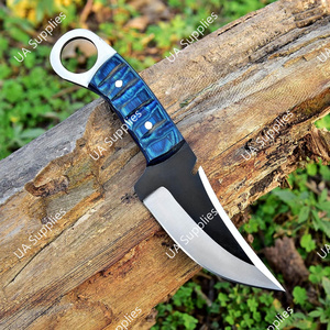 มีดคมกริบ ปลายแหลม ตีขึ้นรูปด้วยมือ ทำจากเหล็กกล้าไร้สนิม 12C27 พร้อมรูสำหรับนิ้วมือ เหมาะสำหรับการล่าสัตว์และตั้งแคมป์ ใบมีดแบบ Fixed Blade ด้ามไม้ Pakka รองรับ OEM/ODM ราคาประหยัด - Product Image 3