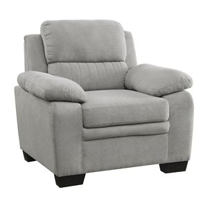 Fauteuil moderne gris 1 pièce en tissu texturé et structure en bois massif avec design capitonné pour le salon - Product Image 3