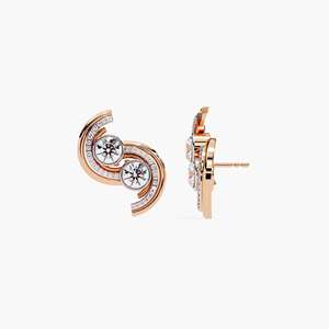 Pendientes de tuerca curvos de oro de 14 quilates chapados en dos tonos con diamantes cultivados en laboratorio para mujer, pendientes de tuerca en espiral, regalo - Product Image 3