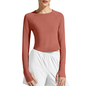 Haut de yoga pour femme, double couche, manches longues, coupe ajustée, tissu doux et extensible, vêtements de sport quotidiens, haut de yoga, vêtements de gym - Product Image 1