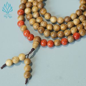 Bijoux uniques en bois d'agar du Vietnam, unisexe, 100% bois d'agar naturel, 8 perles de corail rouge de 8 mm, 108 Mala faites à la main - Product Image 2