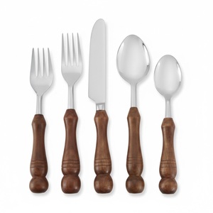 Juego de cubiertos de lujo hechos a mano con mango de madera y acero inoxidable, con detalles en níquel plateado, estilo vintage, cuchillo y tenedor para cena. - Product Image 3