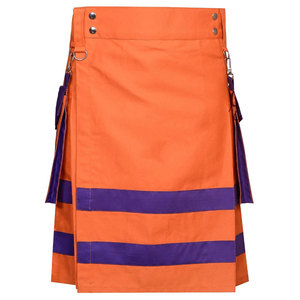 Kilt de Bombero de Algodón Naranja con Detalles en Morado, Dos Bolsillos Laterales Extraíbles, OEM ODM - Product Image 3