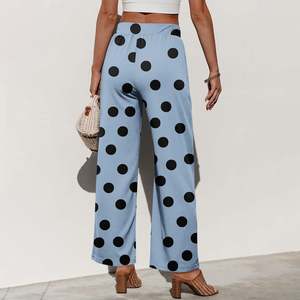 Wholesale OEM Custom Logo Loose Wide Leg Pants for Women Summer Palazzo Lounge Pants High Waist Summer Beach Vacation <b>Trousers</b> - Product Image 5