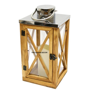 Pot à bougie en béton de qualité supérieure, design unique, prix compétitif, avec couvercle en bois naturel et métal, et lanterne en verre et fer. - Product Image 1