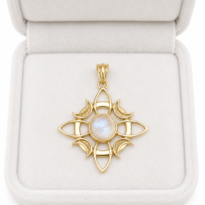 Colgante de Piedra Lunar Natural Sol y Luna, Tono Dorado, Estilo Bohemio, Latón, Hecho a Mano, Joyería de Piedras Preciosas de Diseño, Regalo Único para Mujeres - Product Image 4