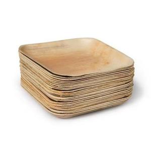 Wood Square <b>Disposable</b> <b>Plates</b> Set with Round Tray for Takeaway Use - Product Image 2
