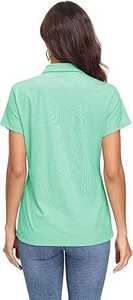 Polo ajusté pour femme de haute qualité, 100 % coton, col en V, à bon prix, avec logo imprimé superposé - Product Image 3