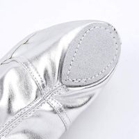 Zapatillas de Ballet con Suela Partida, Zapatos Planos de Ballet de Cuero Plateado para Niñas, Niños y Mujeres