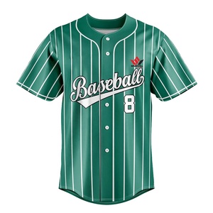 Camiseta de Béisbol Personalizada con Rayas Verdes, Números de Equipo Personalizados, Impresión Digital, Manga Corta, Cierre de Botones, Absorbe la Humedad, Unisex para Adultos - Product Image 1