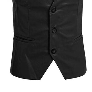 Gilet en cuir véritable SALVA pour homme, col en V, fermeture éclair sur le devant, vêtement d'extérieur décontracté, coupe classique, couleur unie, style motard, pour l'hiver - Product Image 6