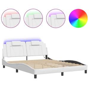 Cadre de lit rembourré Viana blanc 59,8''x79,9'' avec éclairage LED, matelas non inclus - Product Image 2