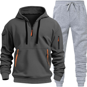Ensemble de survêtement à capuche pour homme, couleur unie, manches longues, décontracté, en polyester et coton respirant, coupe régulière, tendance automne - Product Image 1