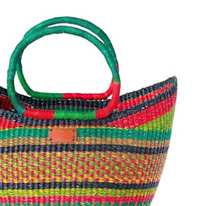Trendy Handmade Seagrass Handbags <b>Green</b> Red Stripe Woven Straw Tote Bag Fashion Women Summer <b>Purse</b> OEM - Product Image 3