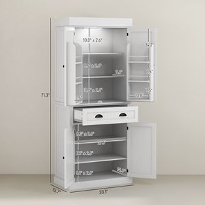 Armadio dispensa autoportante alto 180 cm per cucina, con anta bianca smaltata, luci LED e ripiani regolabili, ideale per hotel - Product Image 3