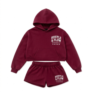 Solid Color Long Sleeve Hoodiw With Shorts <b>Twin</b> <b>Set</b> <b>Women</b> 2 Piece Crop Hoodie With Shorts <b>Women</b> Hooded Shorts <b>Set</b> - Product Image 3