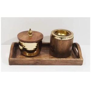 Juego de Incensario de Madera con Bandeja y Detalles de Latón, Juego de Mabkhara de Lujo - Product Image 4