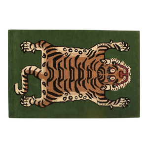 Tapis tissé à la main, motif animalier tibétain tigre, à poils ras, en laine, sur mesure, rectangulaire, vert, vente en gros - Product Image 4