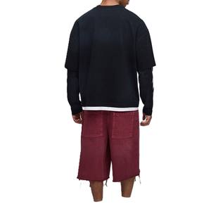 T-shirt pour homme à manches hybrides contrastées, coton de haute qualité, coupe ample, streetwear, fabricant OEM, approvisionnement en gros - Product Image 2