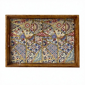 Plateau de service en bois léger et écologique fait main, motif carreaux ottomans, stocké par World Craft Impex - Product Image 3