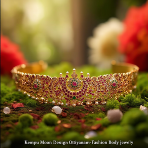 Kempu Moon Design Ottiyanam Fashion Body Jewelry Gold Plated Ruby Zinc Alloy Crown Earrings for Women - Product Image 3