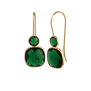 Wholesale Gold Plated Emerald Quartz Dangle <b>Earrings</b> Women Green Gemstone Double Drop <b>Hook</b> <b>Earrings</b> Fashion Jewelry Gift - Product Image 1