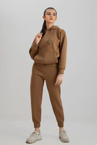 Women's 2 Piece Fleece Hooded Sweatshirt <b>Set</b> Solid Color Casual Loose Fit Full Length Pants With Pocket All Seasons Wear - Product Image 3