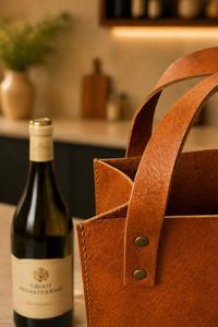 Porte-bouteille de vin en cuir véritable, prix de gros, fabrication artisanale haut de gamme, élégant sac cadeau d'entreprise LEB-0084 - Product Image 3